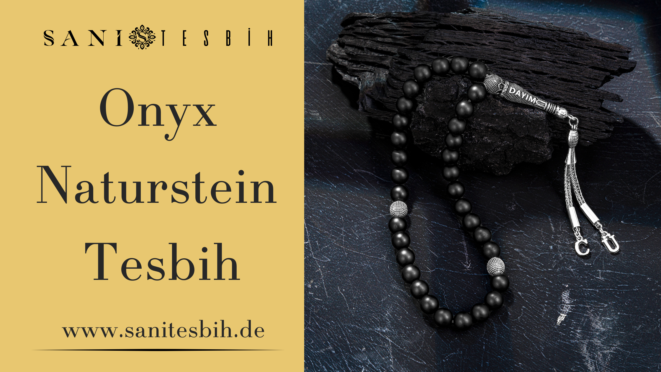 Tesbih Onyx naturstein mit personalisierten Namen und Buchstaben Gravur