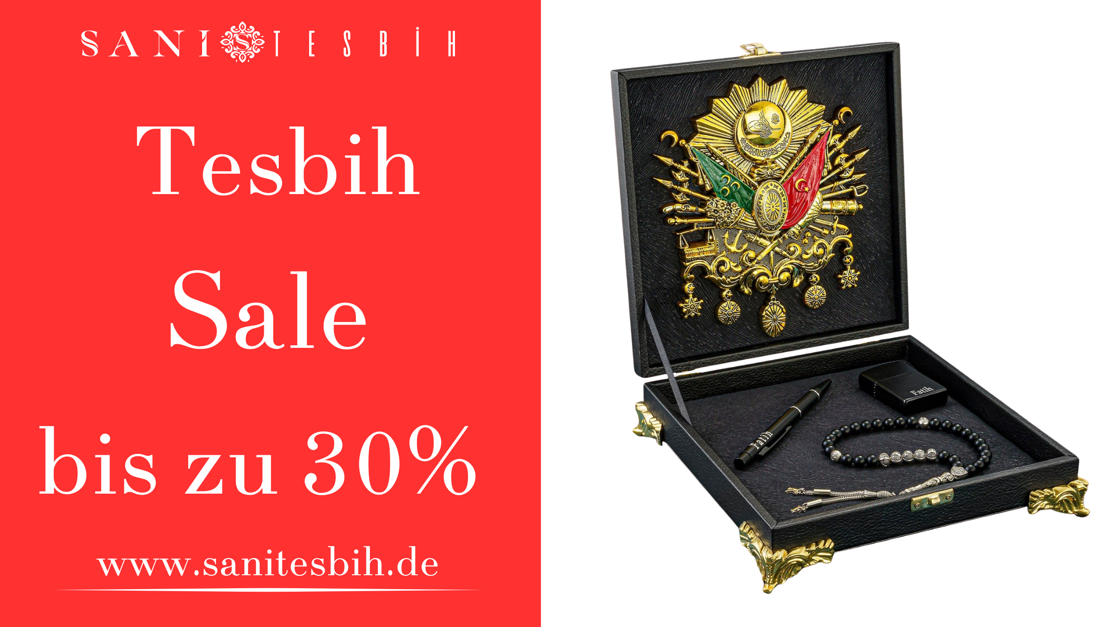 Tesbih mit Namen und einer geschenkbox und osmanische logo