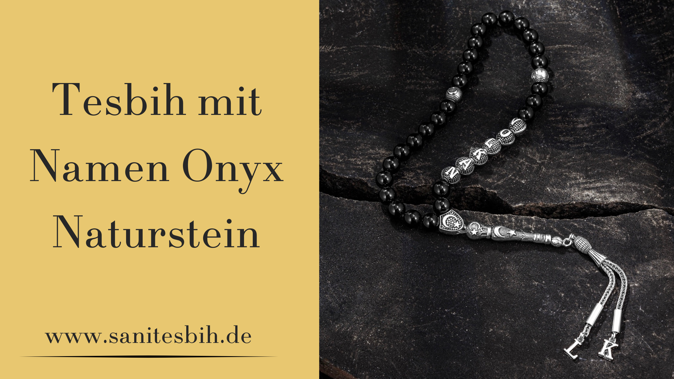 Tesbih mit Namen aus Naturstein Onyx