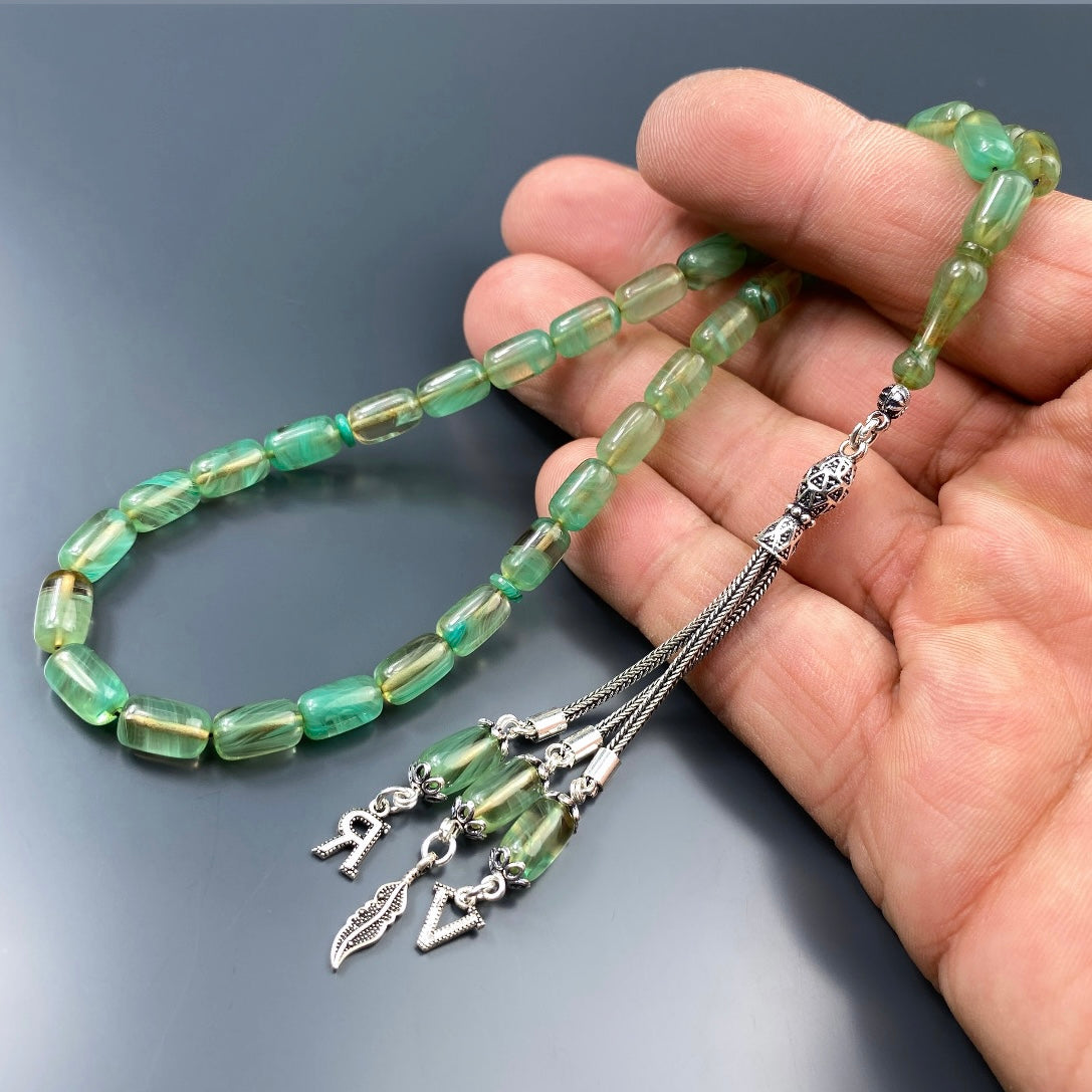 Tesbih Kehribar SIKMA Renk Süzme 2 Buchstaben & 1 Logo 925 Silber