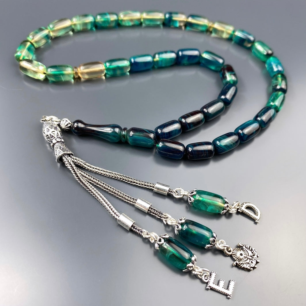 Tesbih Kehribar SIKMA Renk Süzme 2 Buchstaben & 1 Logo 925 Silber