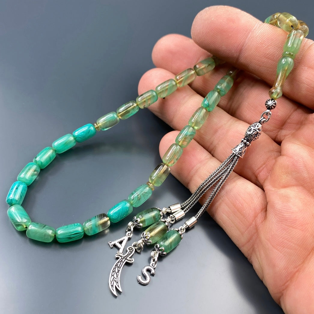 Tesbih Kehribar SIKMA Renk Süzme 2 Buchstaben & 1 Logo 925 Silber