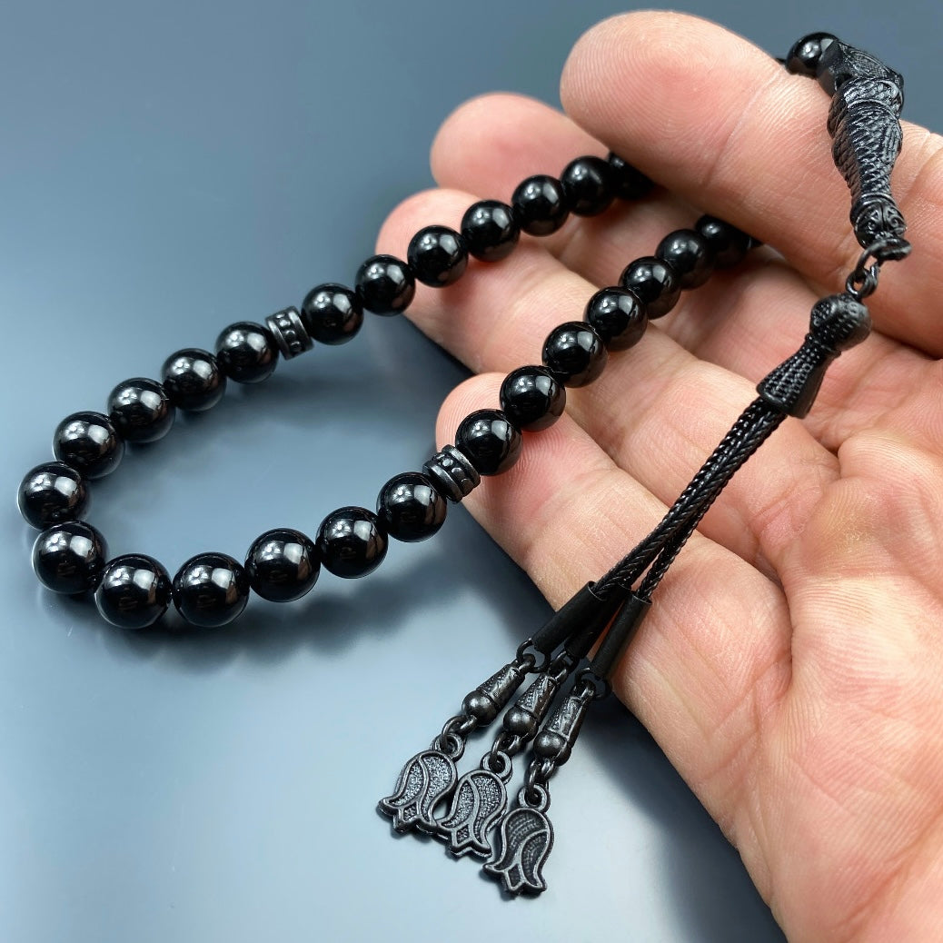 Tesbih Onyx Glanz Black Edition Tugra- Ay Yildiz Lale Logo