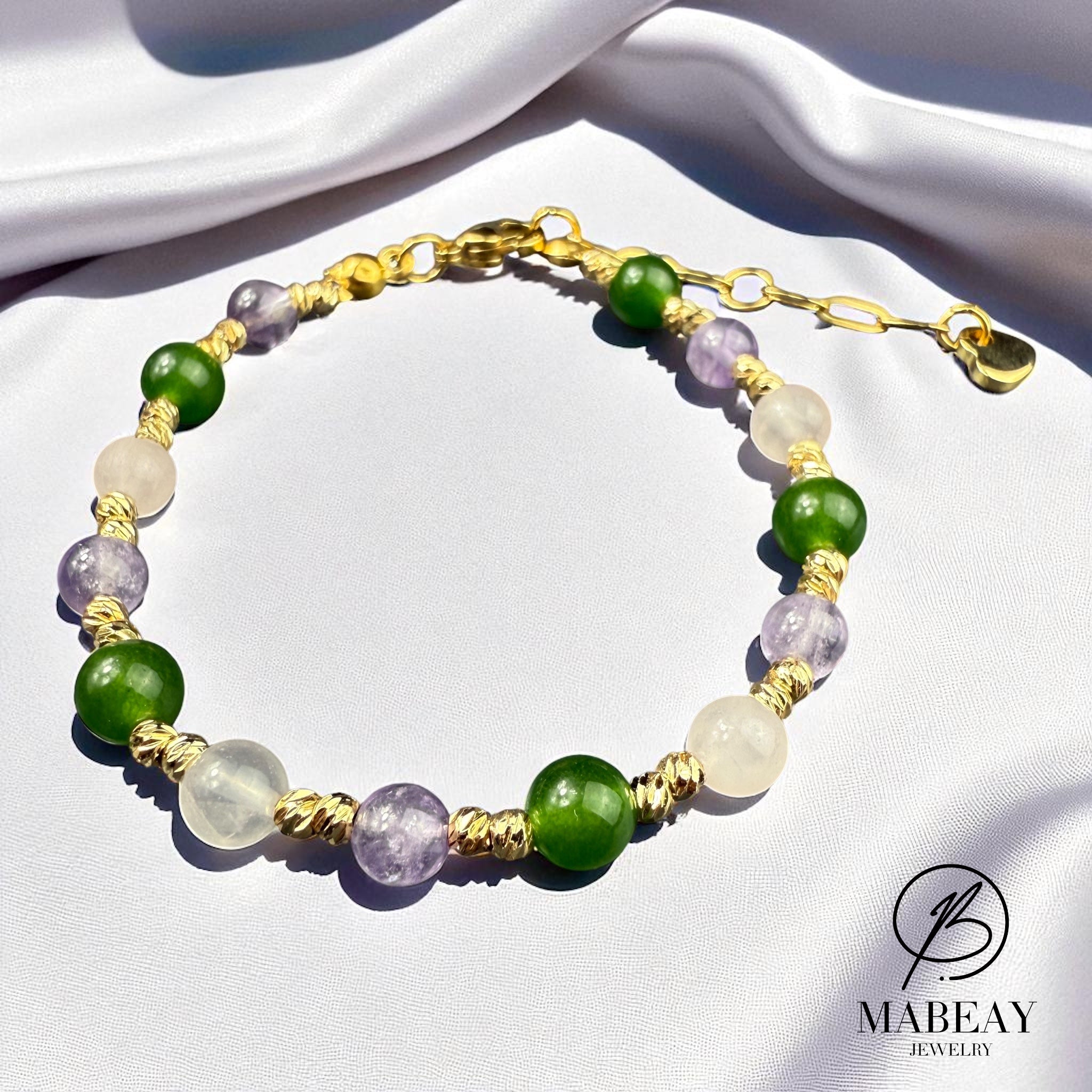 Yesim Amatist & Quarz Tasi mit Edelstahl Kette Armband Damenschmuck