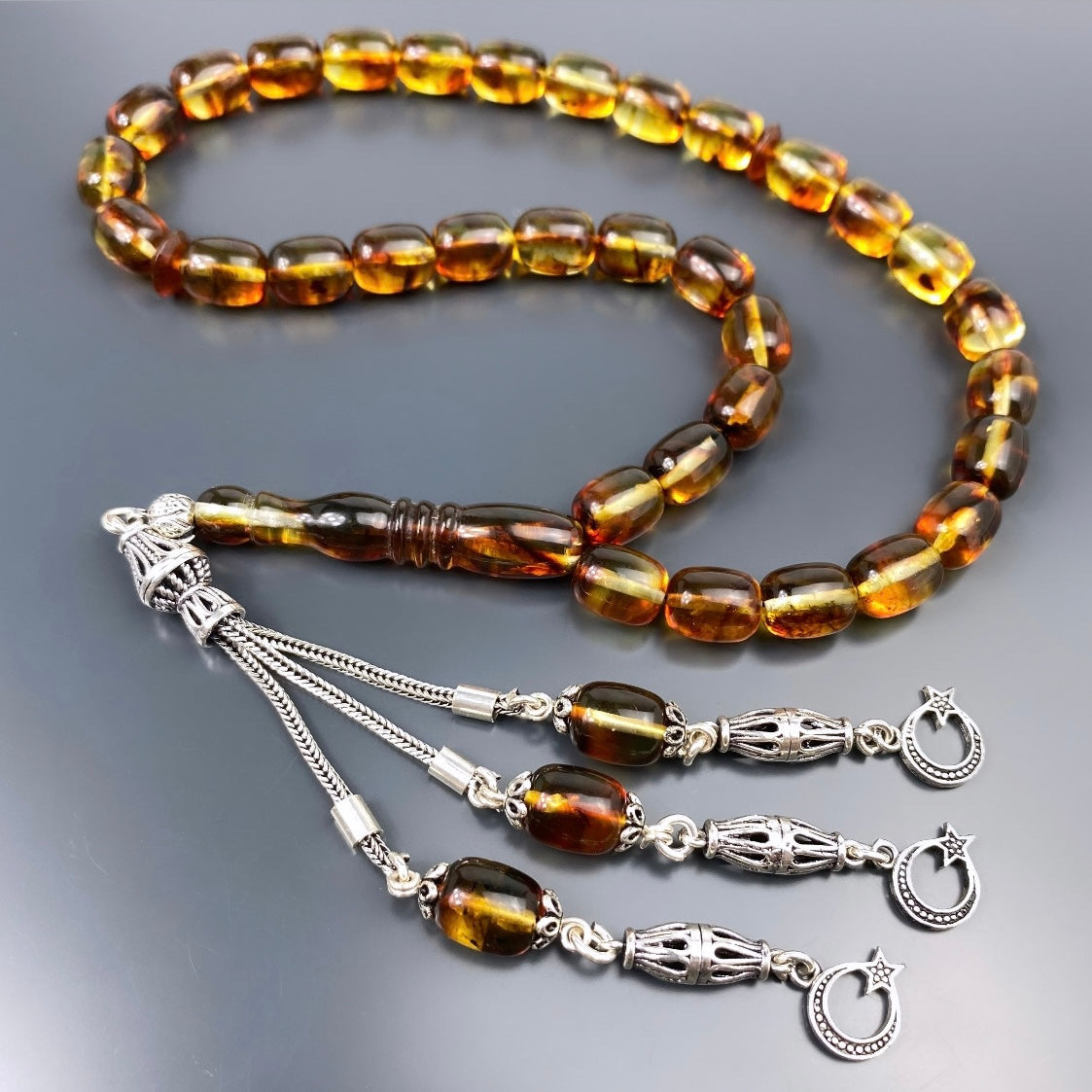 Kehribar Tesbih Gebetskette Perlenkette Männerschmuck Tesbih mit Namen personalisiert ay yildiz logo
