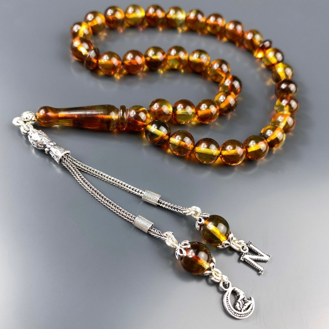 Kehribar Tesbih Ay Kurt Logo 1 Buchstabe 925 Silber