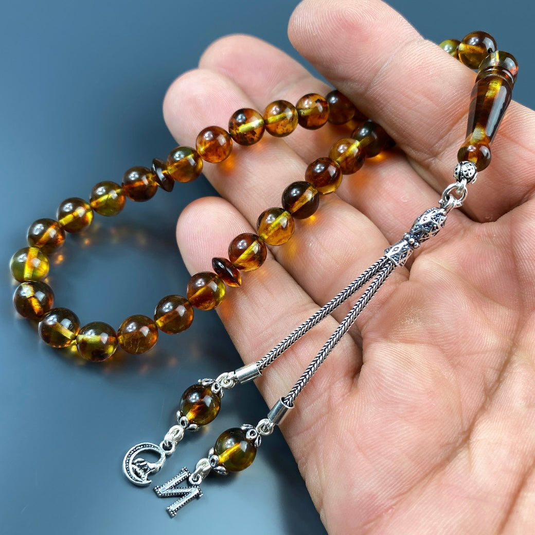 Kehribar Tesbih Ay Kurt Logo 1 Buchstabe 925 Silber