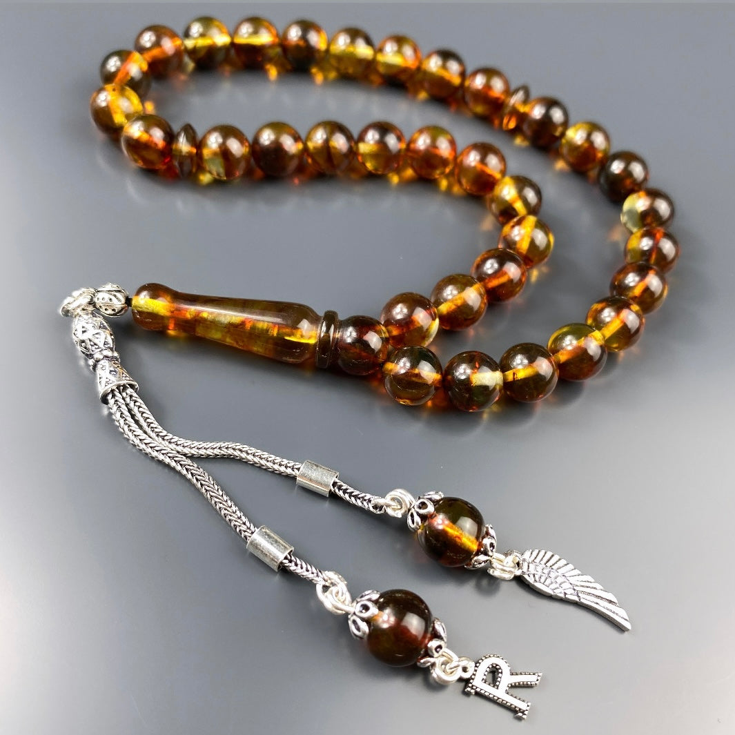 Kehribar Tesbih Feder Logo 1 Buchstabe 925 Silber