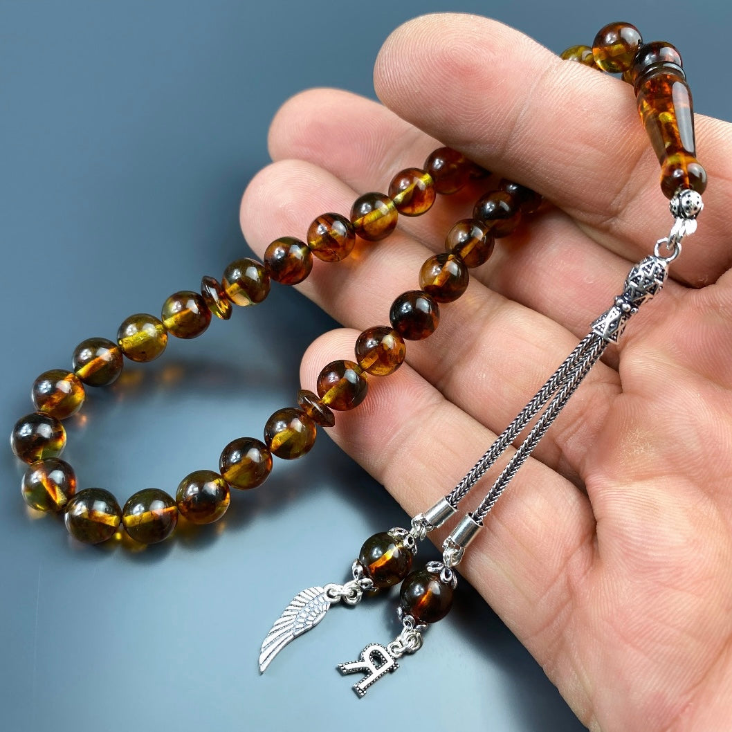 Kehribar Tesbih Feder Logo 1 Buchstabe 925 Silber