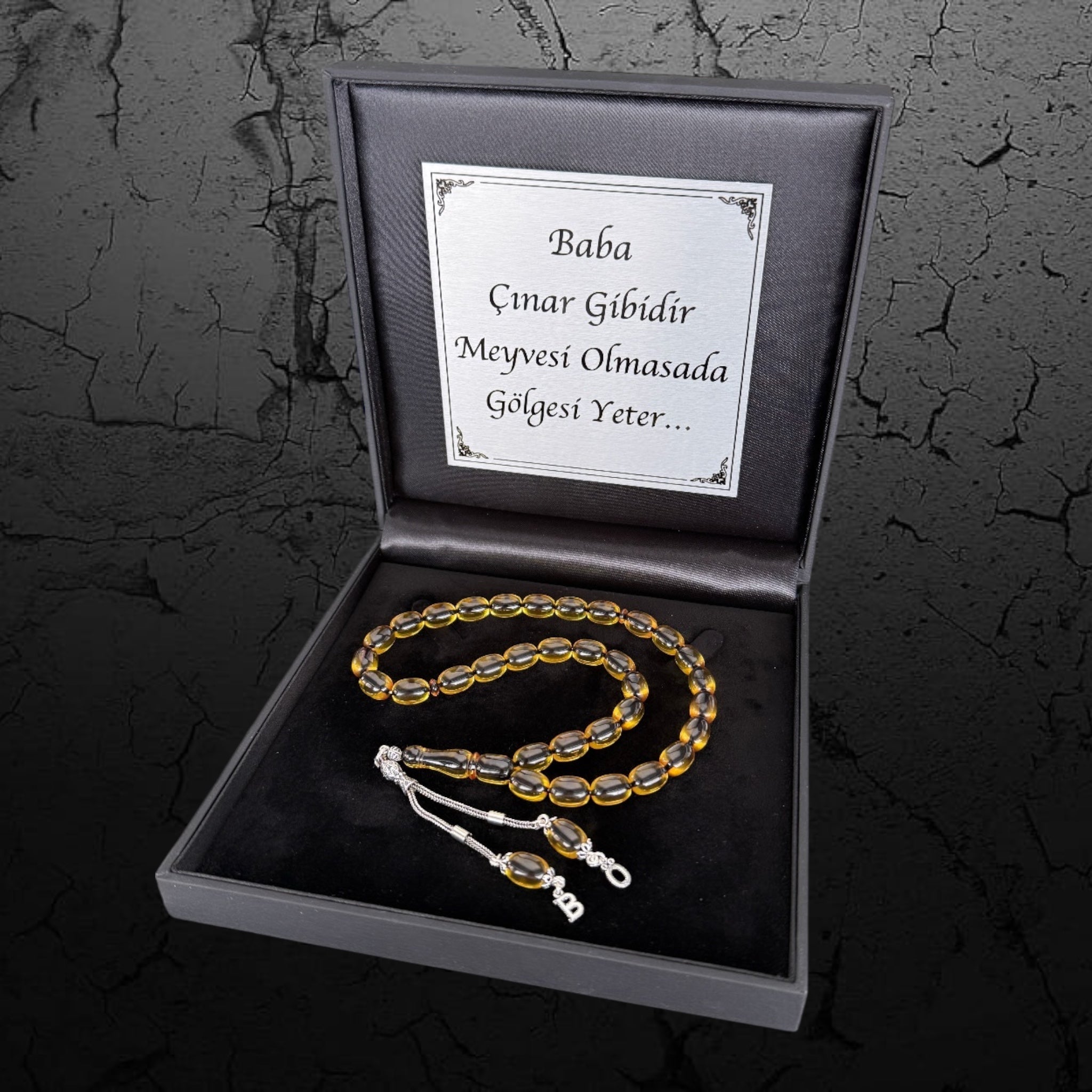 Kehribar Tesbih Sıkma Kapsül Gelb 2 Buchstaben 925 Silber