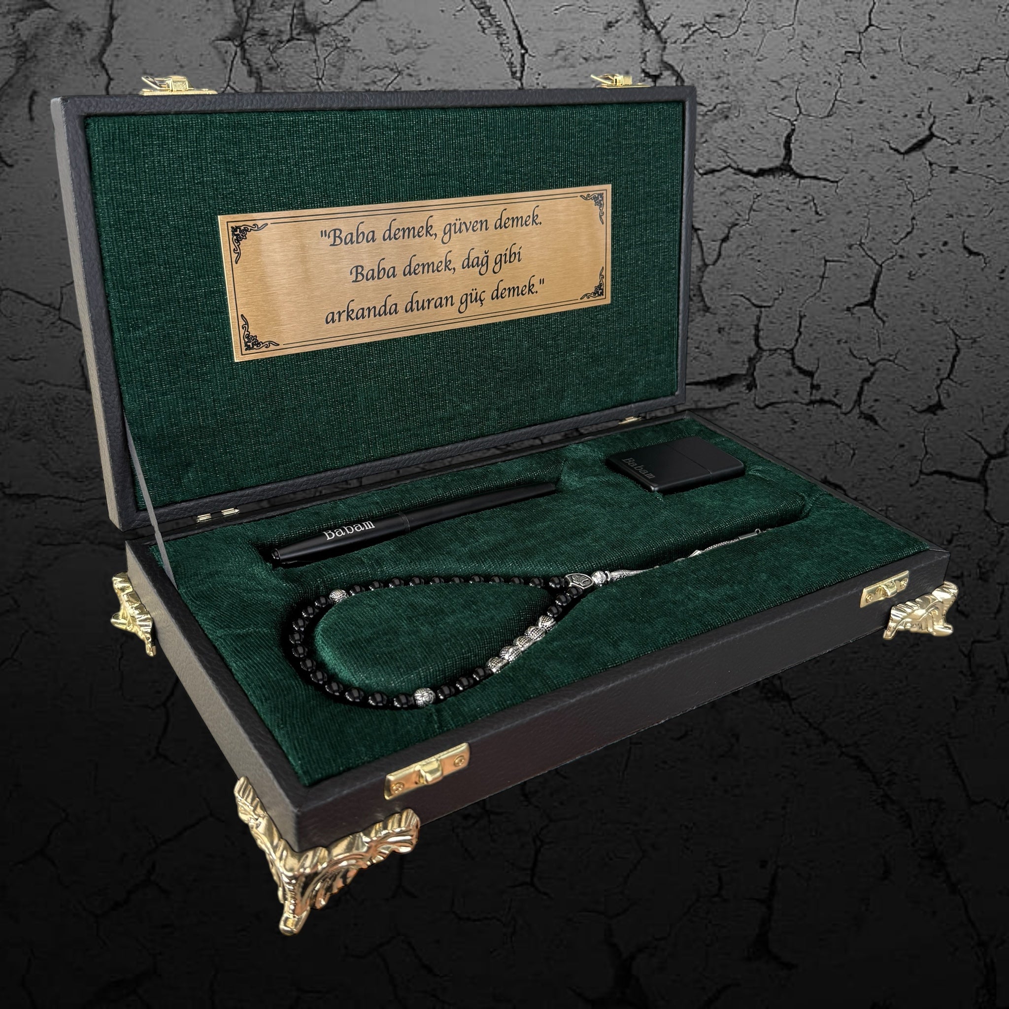 Tesbih Set Özel Kutu Tasarimi Cerceveli – Special Box Black GREEN Geschenkset