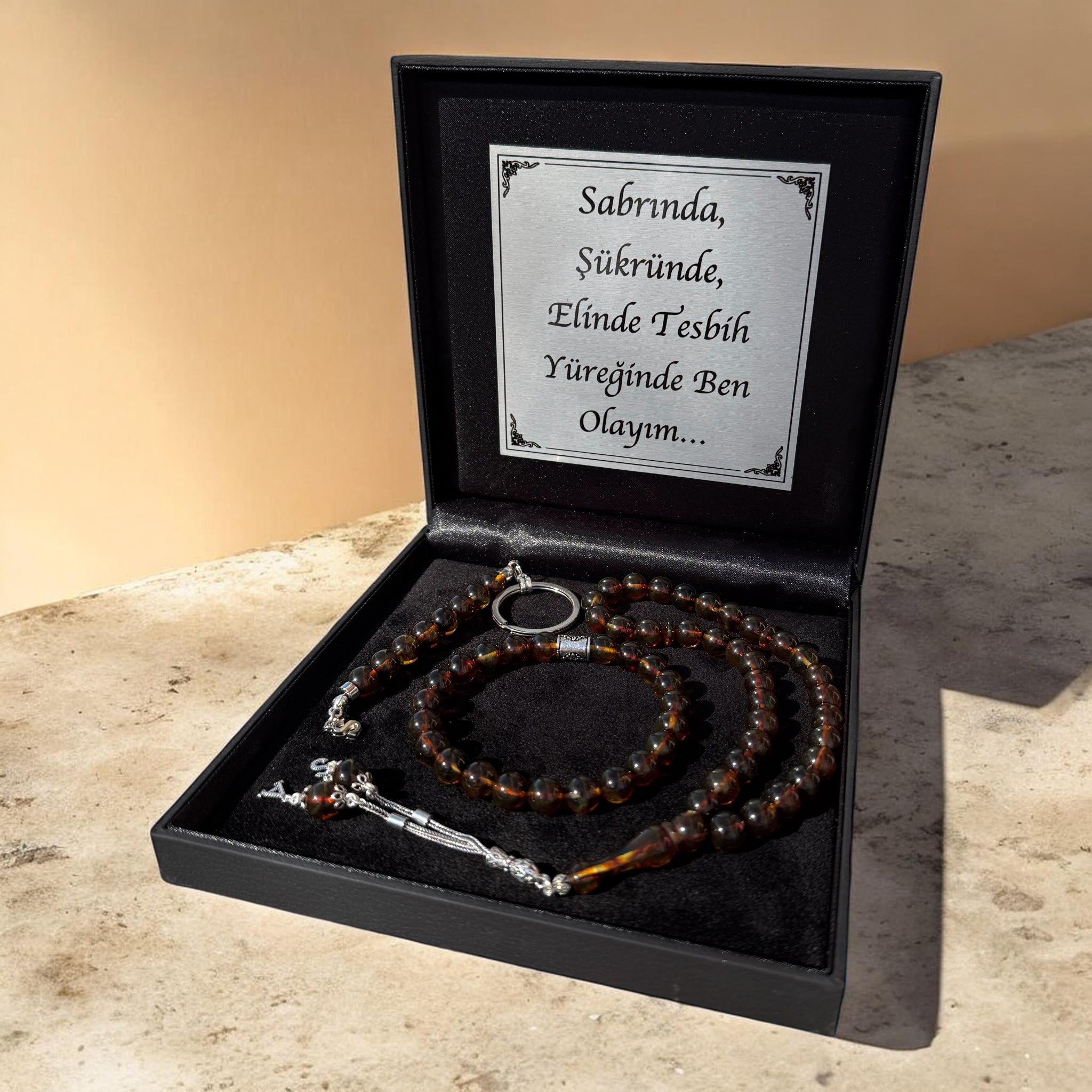 Kehribar Tesbih Braun/ Gelb Set mit Armband & Schlüsselanhänger