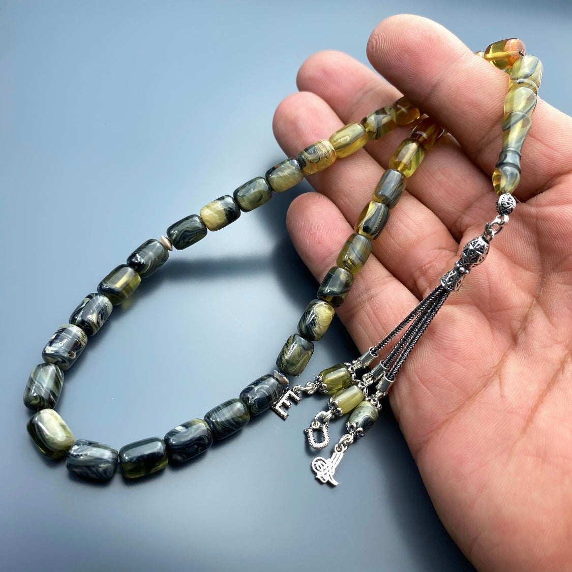 Tesbih Kehribar SIKMA Renk Süzme 2 Buchstaben & Logo 925 Silber