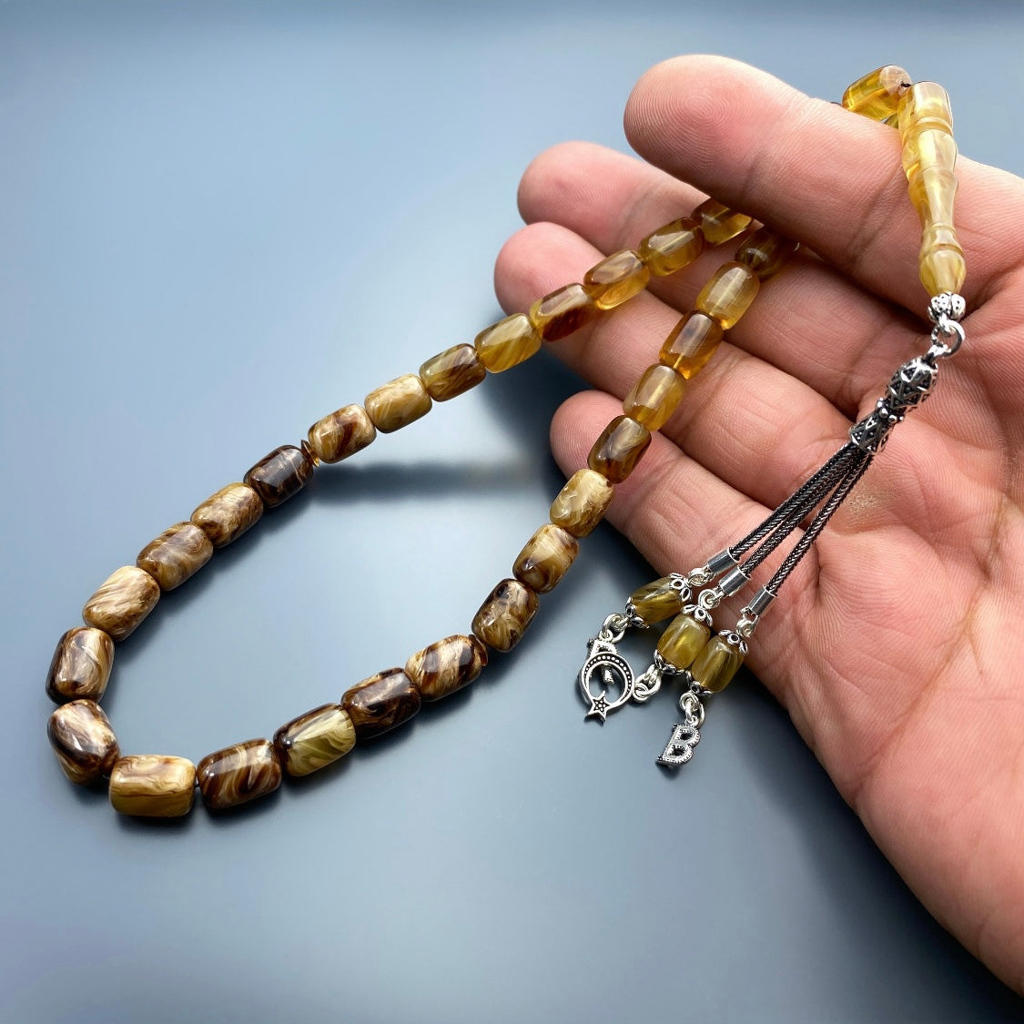 Tesbih Kehribar SIKMA Renk Süzme 2 Buchstaben & Logo 925 Silber