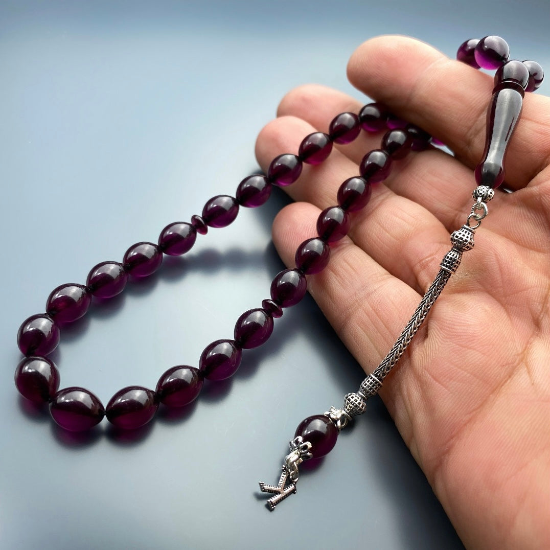 Tesbih Kehribar SIKMA Lila 1 Buchstaben 925 Silber