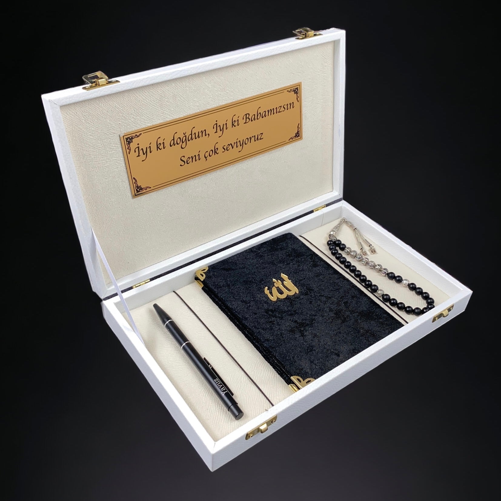 Büyük Boy WEISS Box Geschenkset mit Wunschtext Tesbih