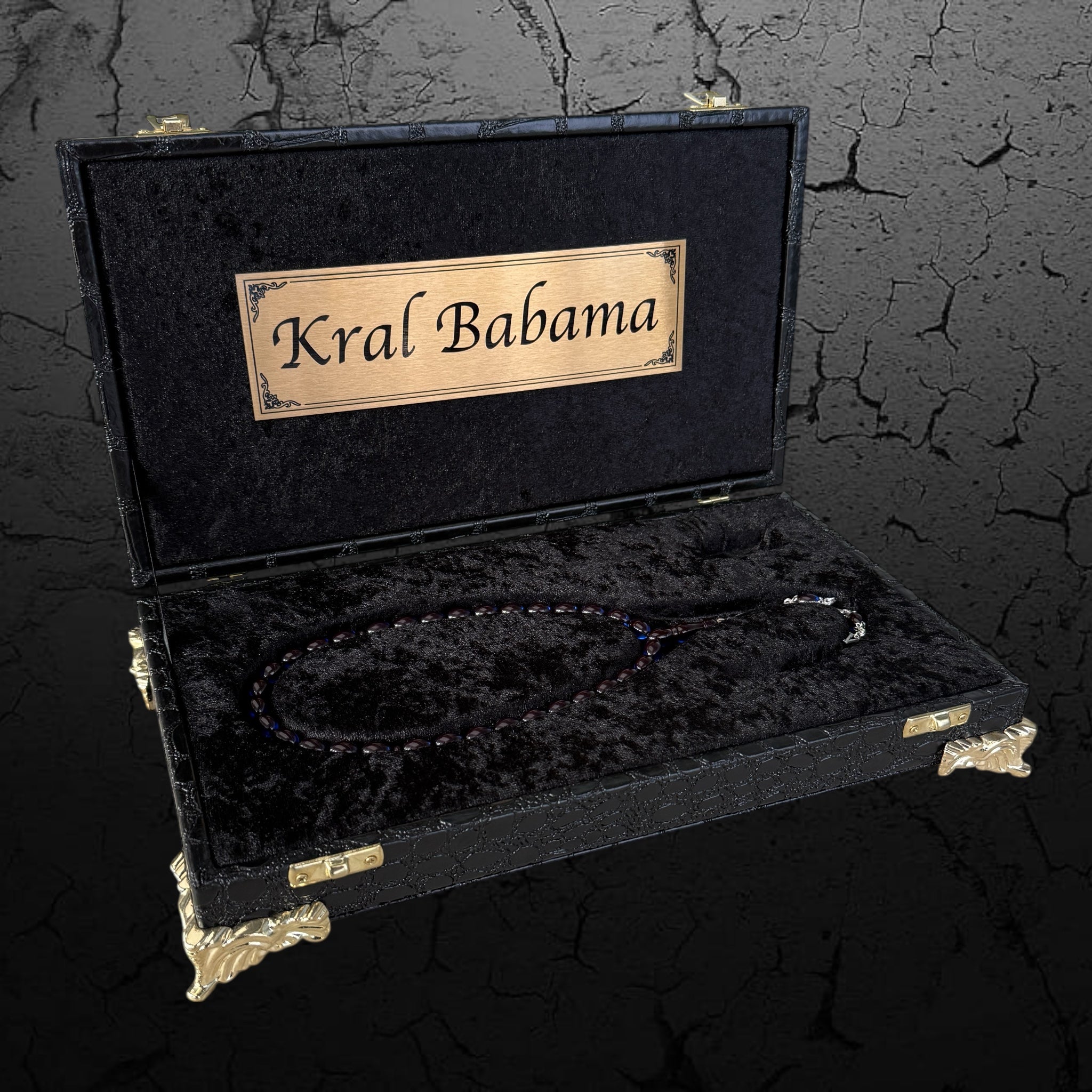 Tesbih Set Özel Kutu 925 Silber SIKMA KEHRIBAR TESBIH - BLACK Kroko Design