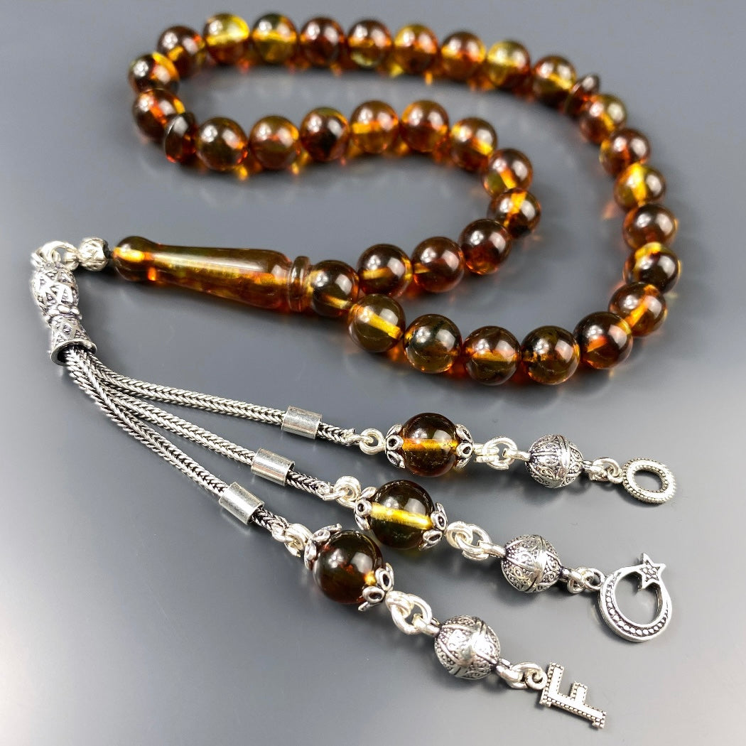 Kehribar Tesbih Bilek Boy 2 Buchstaben & Logo 925 Silber