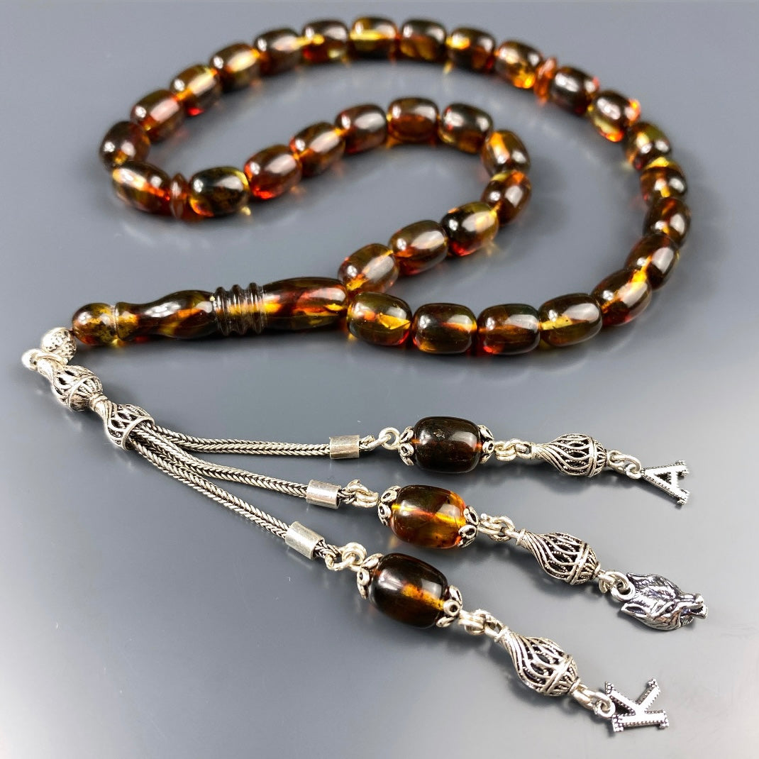 Kehribar Tesbih Kapsül 2 Buchstaben & Kurt Logo 925 Silber