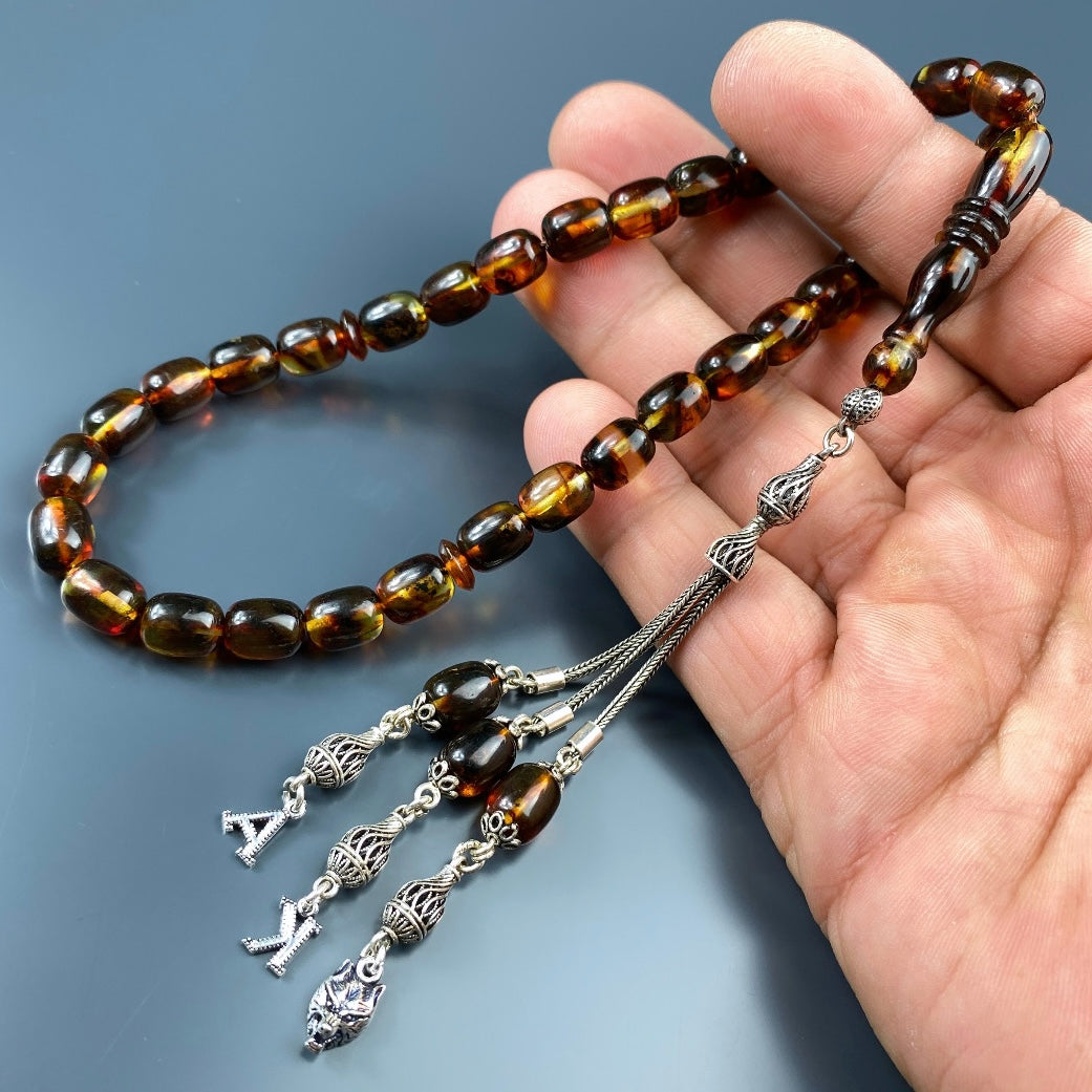 Kehribar Tesbih Kapsül 2 Buchstaben & Kurt Logo 925 Silber