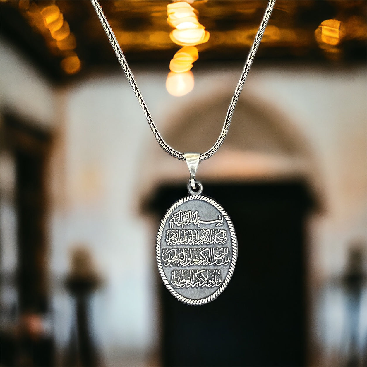 Nazar Ayeti Yazılı Gümüş Kolye