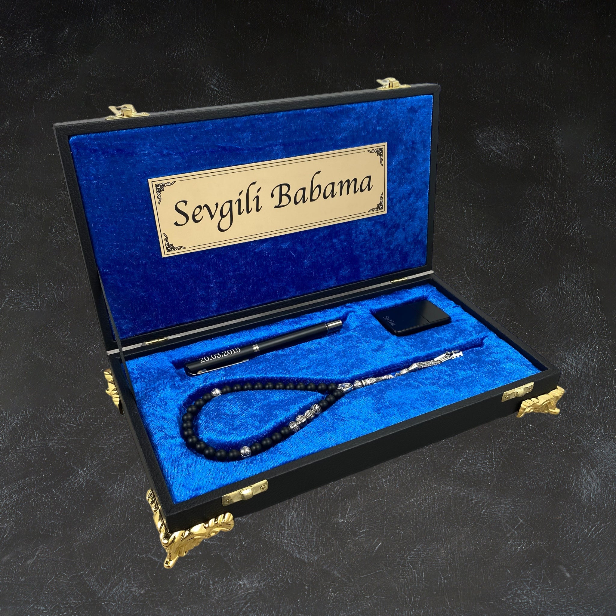 Tesbih mit Namen und Geschenkbox personalisiert mit einem Wunschtext Geschenk etui islamische geschenke perlenkette männerschmuck Kehribar tesbih Feuerzug mit Namen personalisiert