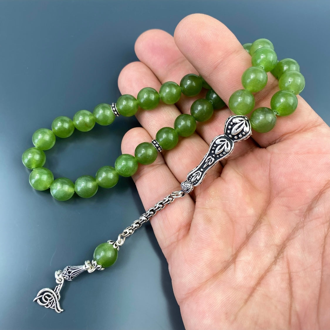 Tesbih Jade Tugra Logo Gebetskette 925 Silber