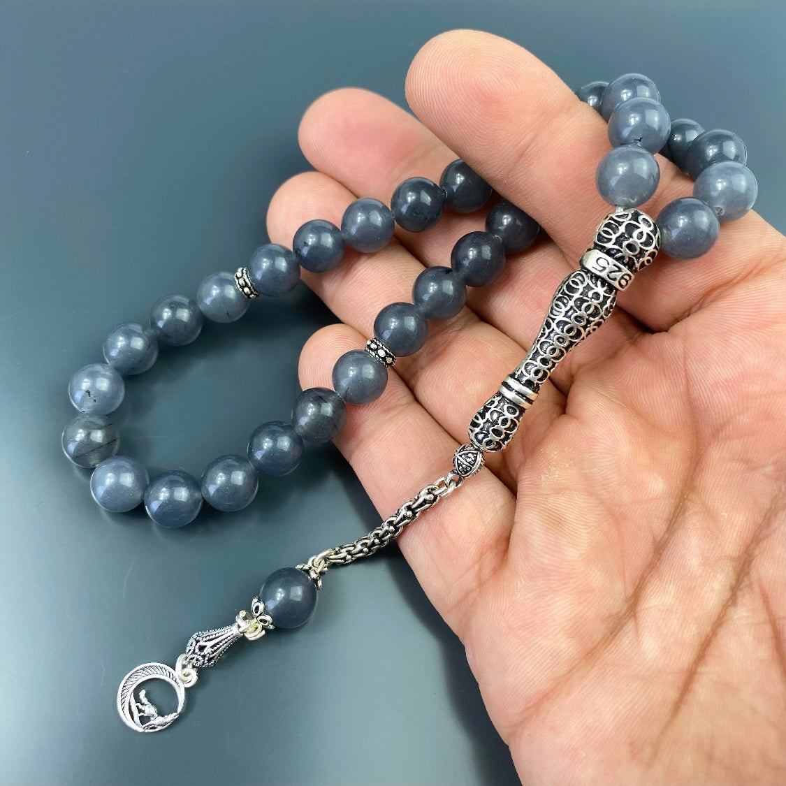Tesbih Jade Kurt Logo Gebetskette 925 Silber
