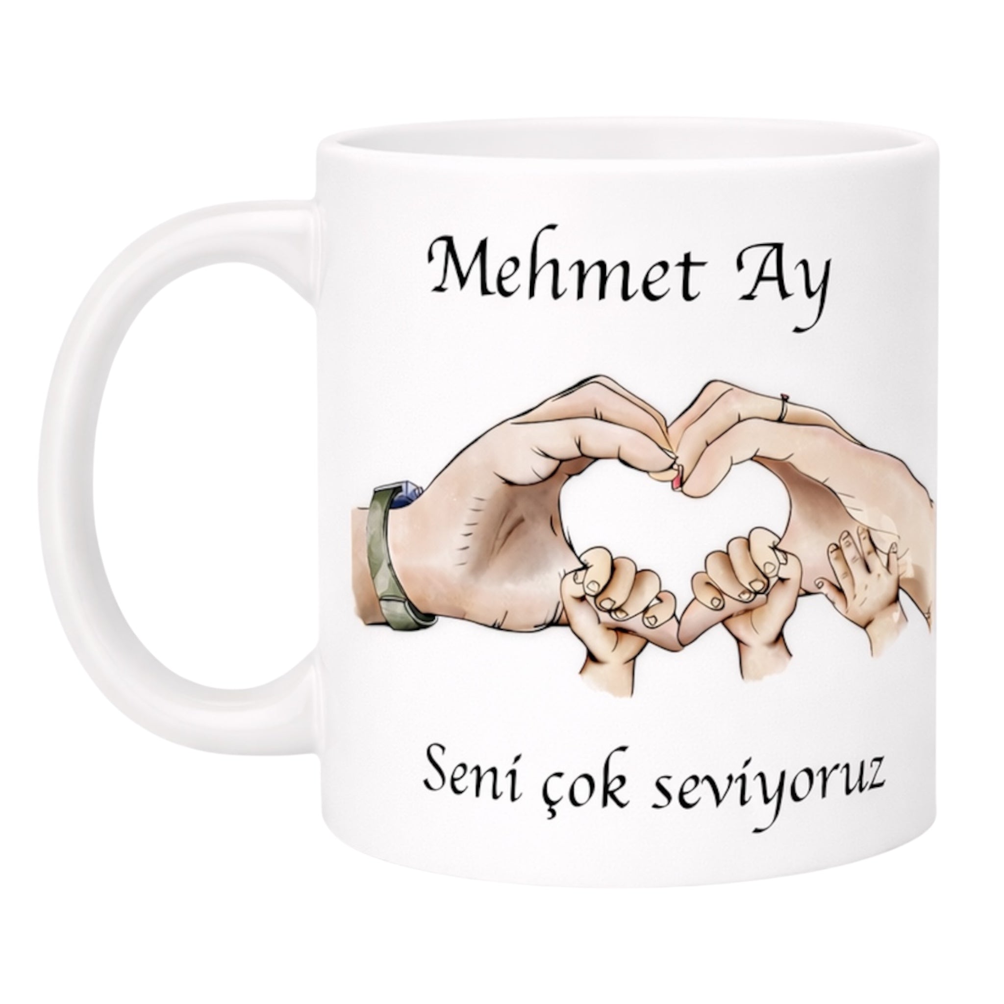 Personalisierter Kaffeebecher aus Keramik – Tasse mit Namen / Familie Hand Logo
