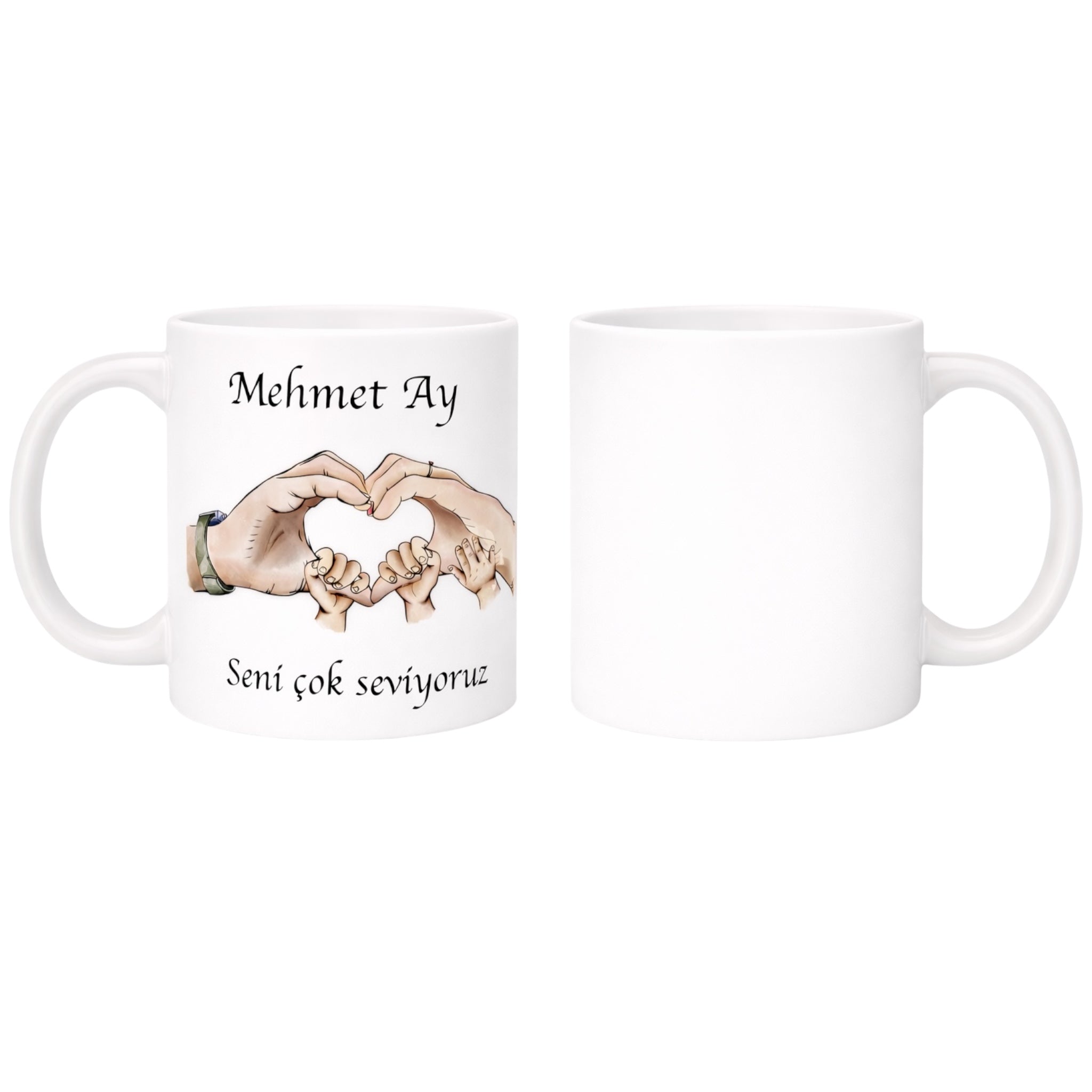 Personalisierter Kaffeebecher aus Keramik – Tasse mit Namen / Familie Hand Logo