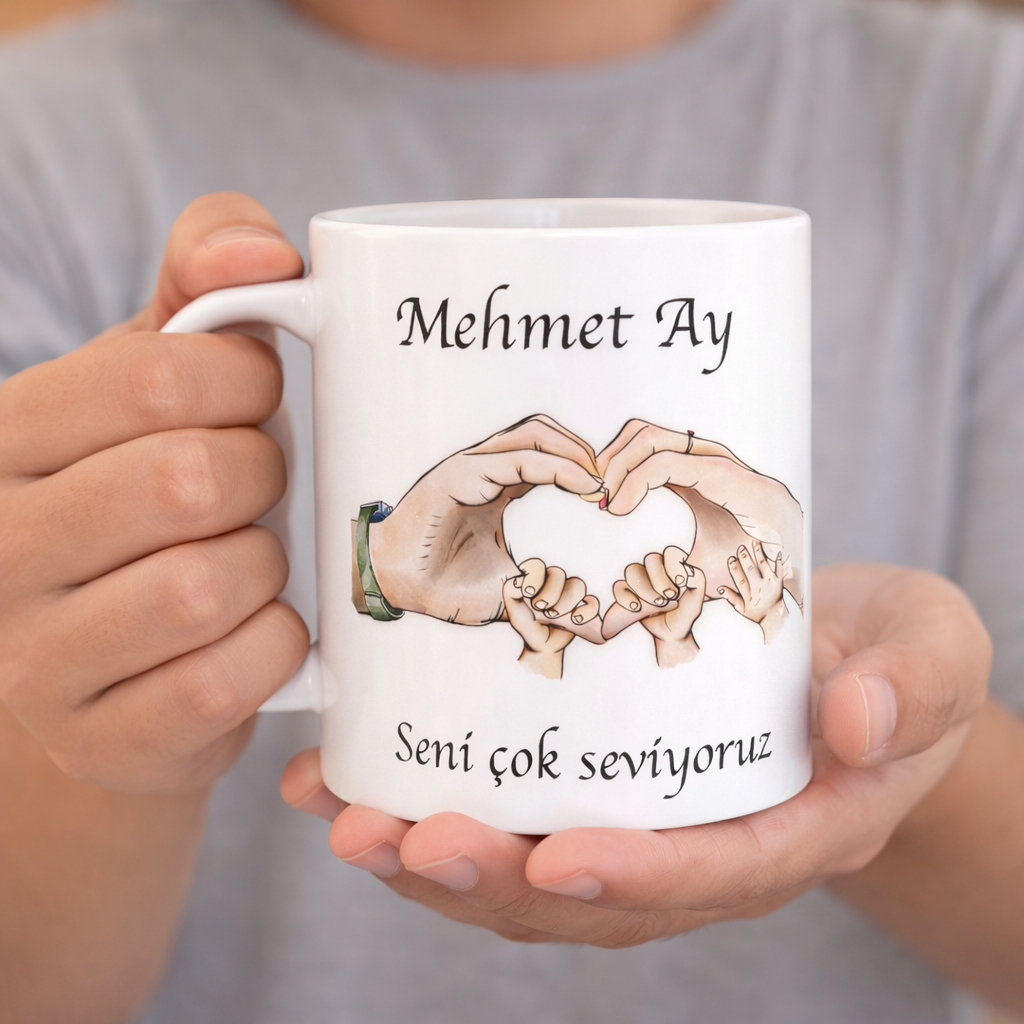 Personalisierter Kaffeebecher aus Keramik – Tasse mit Namen / Familie Hand Logo