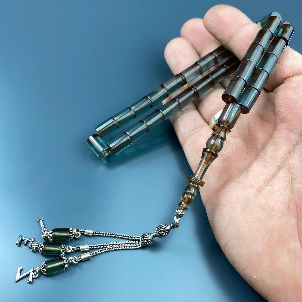 Kehribar Tesbih Sikma Grün Mint 3 Buchstaben 925 Silber personalisiert