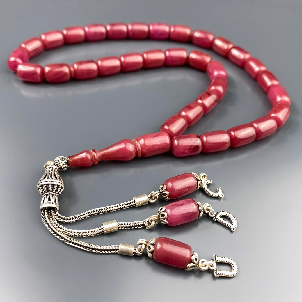 Kehribar Tesbih Sikma Fuchsia Color 3 Buchstaben 925 Silber personalisiert