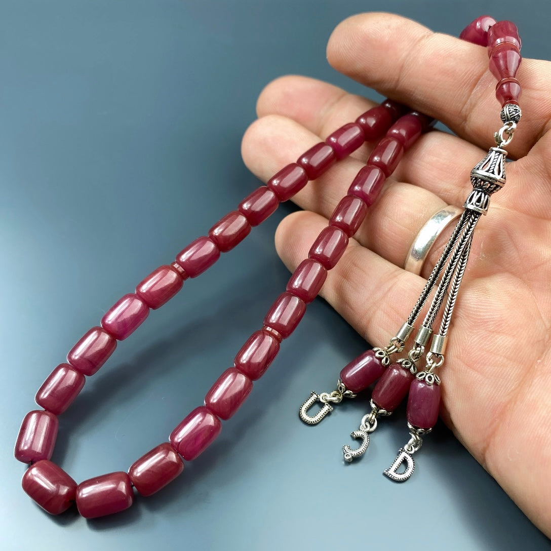 Kehribar Tesbih Sikma Fuchsia Color 3 Buchstaben 925 Silber personalisiert