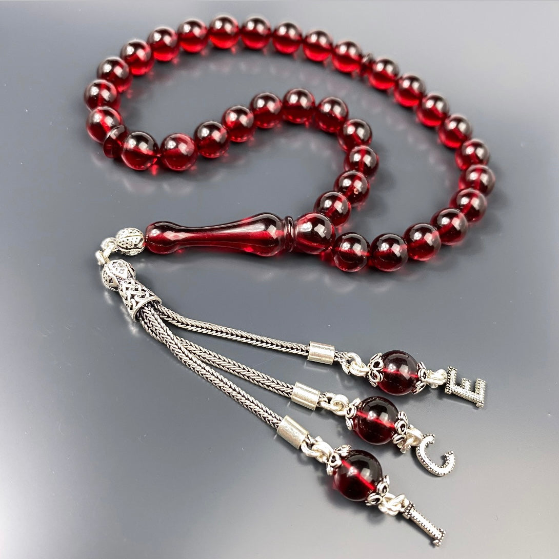 Kehribar Tesbih Rot 925 Silber 3 Buchstaben Püskül