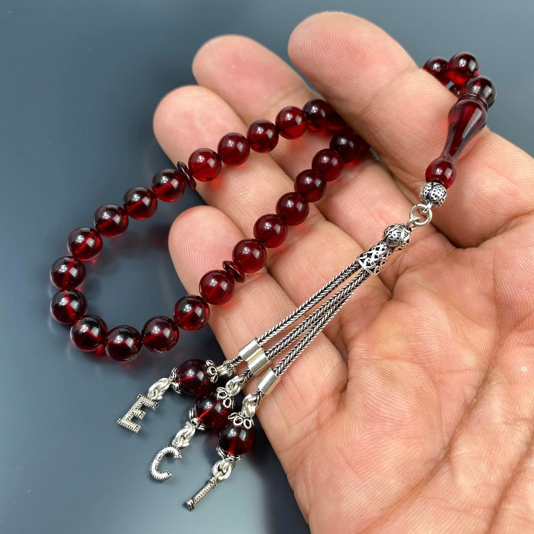 Kehribar Tesbih Rot 925 Silber 3 Buchstaben Püskül