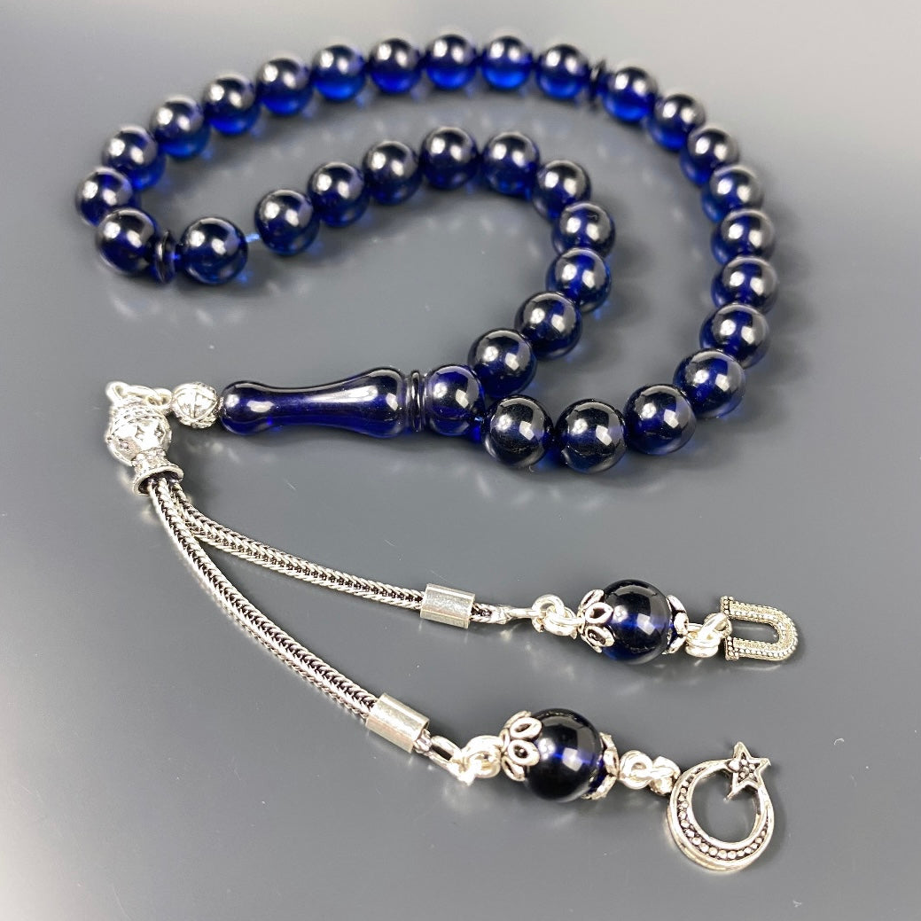 Kehribar Tesbih Blau 925 Silber Püskül Buchstabe & Logo