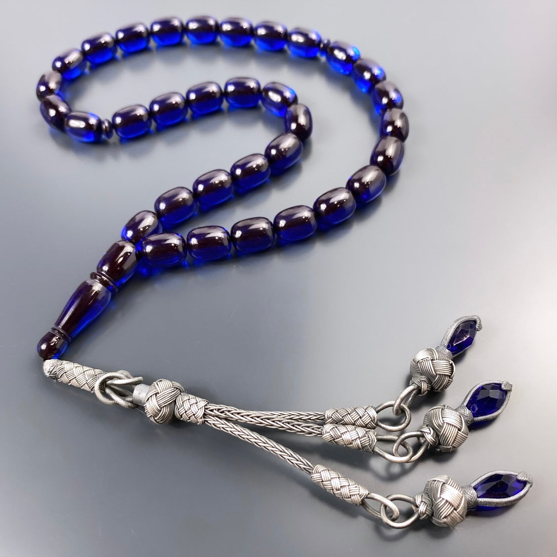 Tesbih Kazazli Mavi Renk Sikma Kehribar