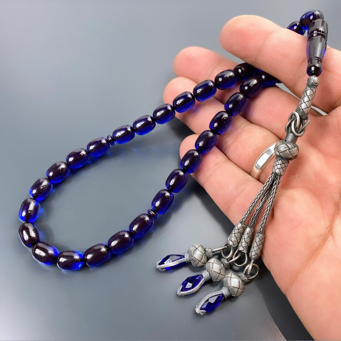 Tesbih Kazazli Mavi Renk Sikma Kehribar