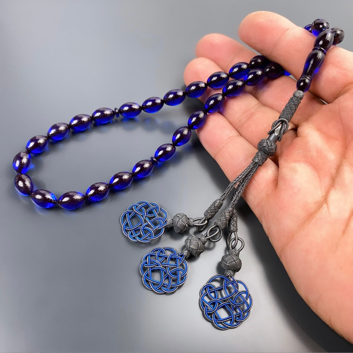 Tesbih Kazazli Mavi Renk Sikma Kehribar