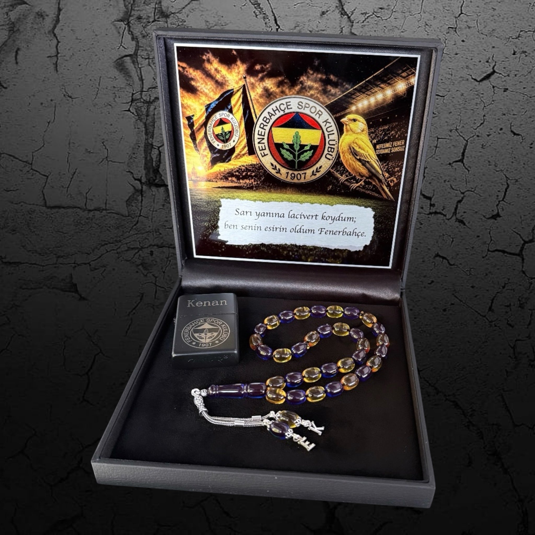 SIKMA KEHRIBAR Tesbih 925 Silber Taraftar Set FB mit 2 Buchstaben und Feuerzeug