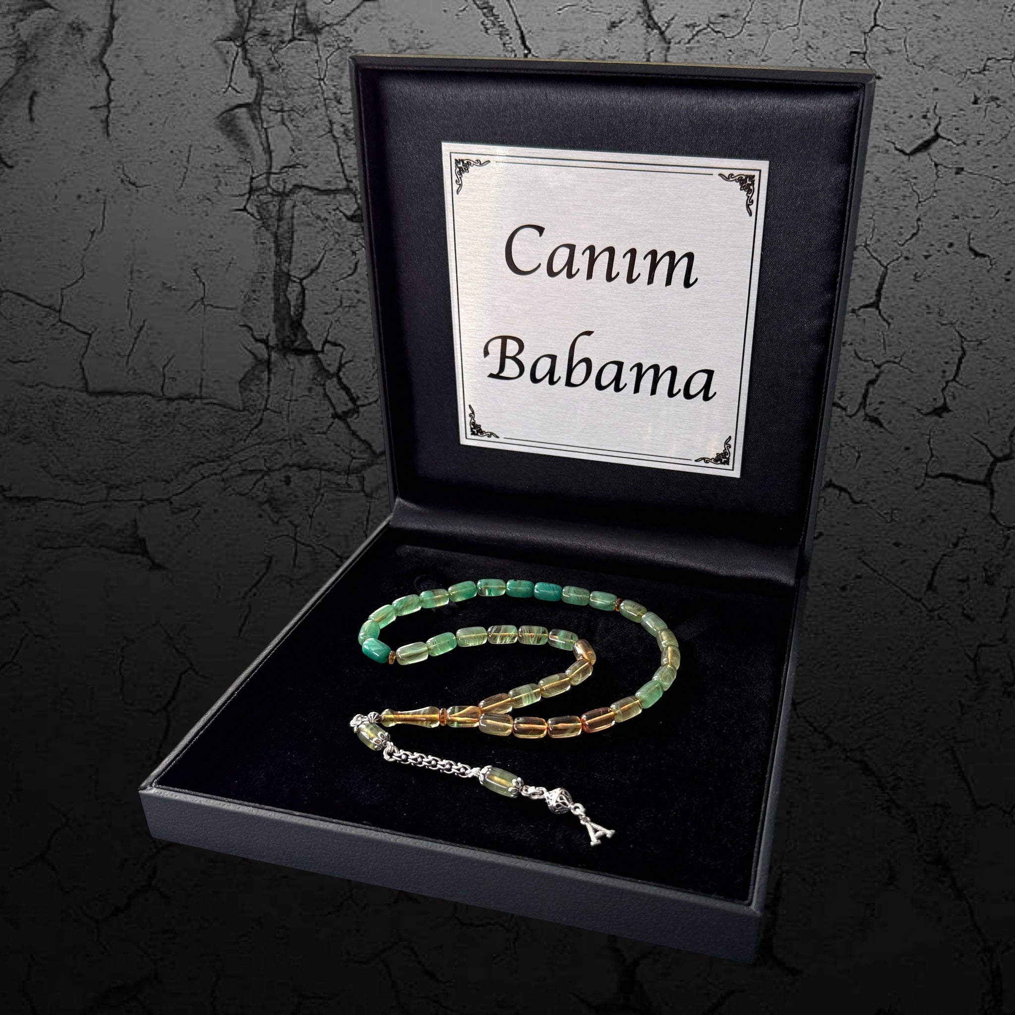 Personalisierter Tesbih mit Namen – SIKMA Kehribar Gebetskette mit 925 Silber & individueller Geschenkbox