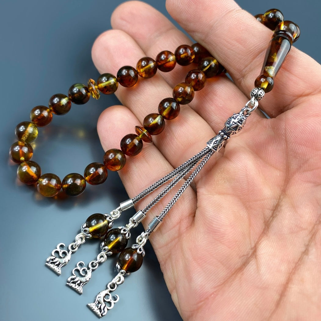 Kehribar Tesbih Kurt 3 - Hilal Logo 925 Silber