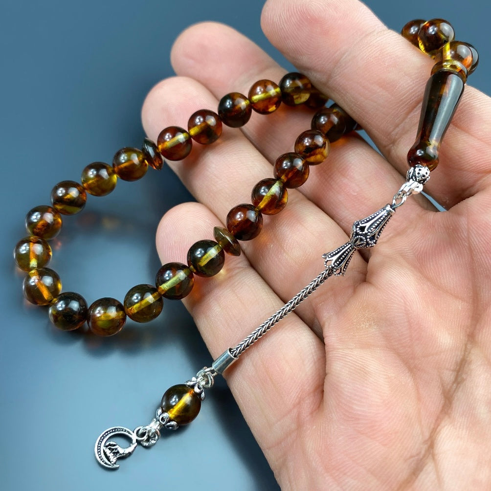 Kehribar Tesbih Bozkurt Hilal Logo 925 Silber