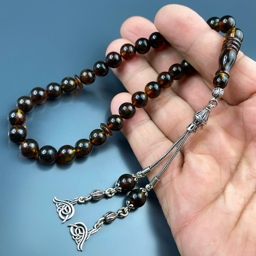 Kehribar Tesbih Tugra Logo 925 Silber