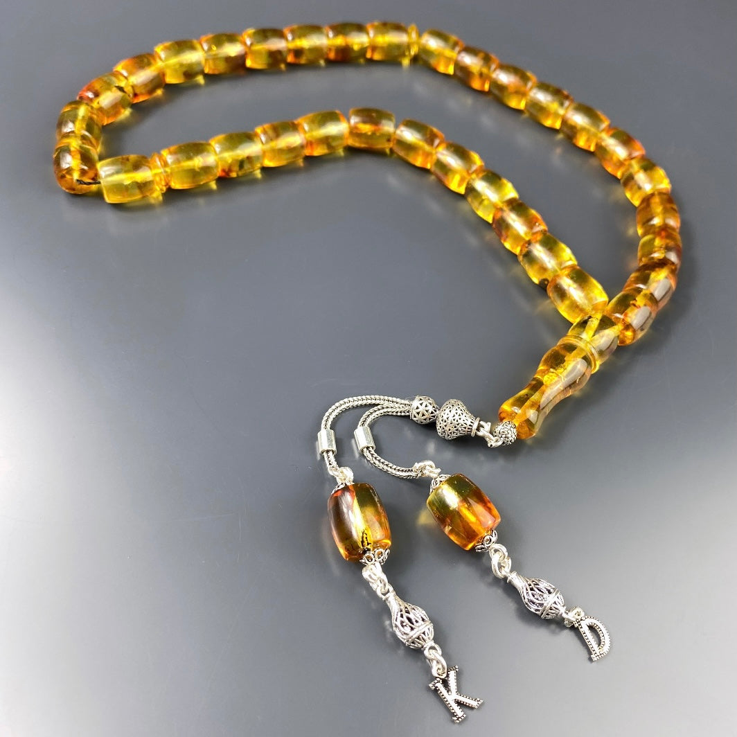 Kehribar Tesbih Gelb BÜYÜK BOY 2 Buchstaben 925 Silber Püskül