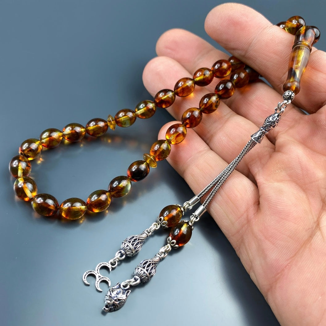 Kehribar Tesbih Beyzi 3 Hilal Kurt Logo 925 Silber