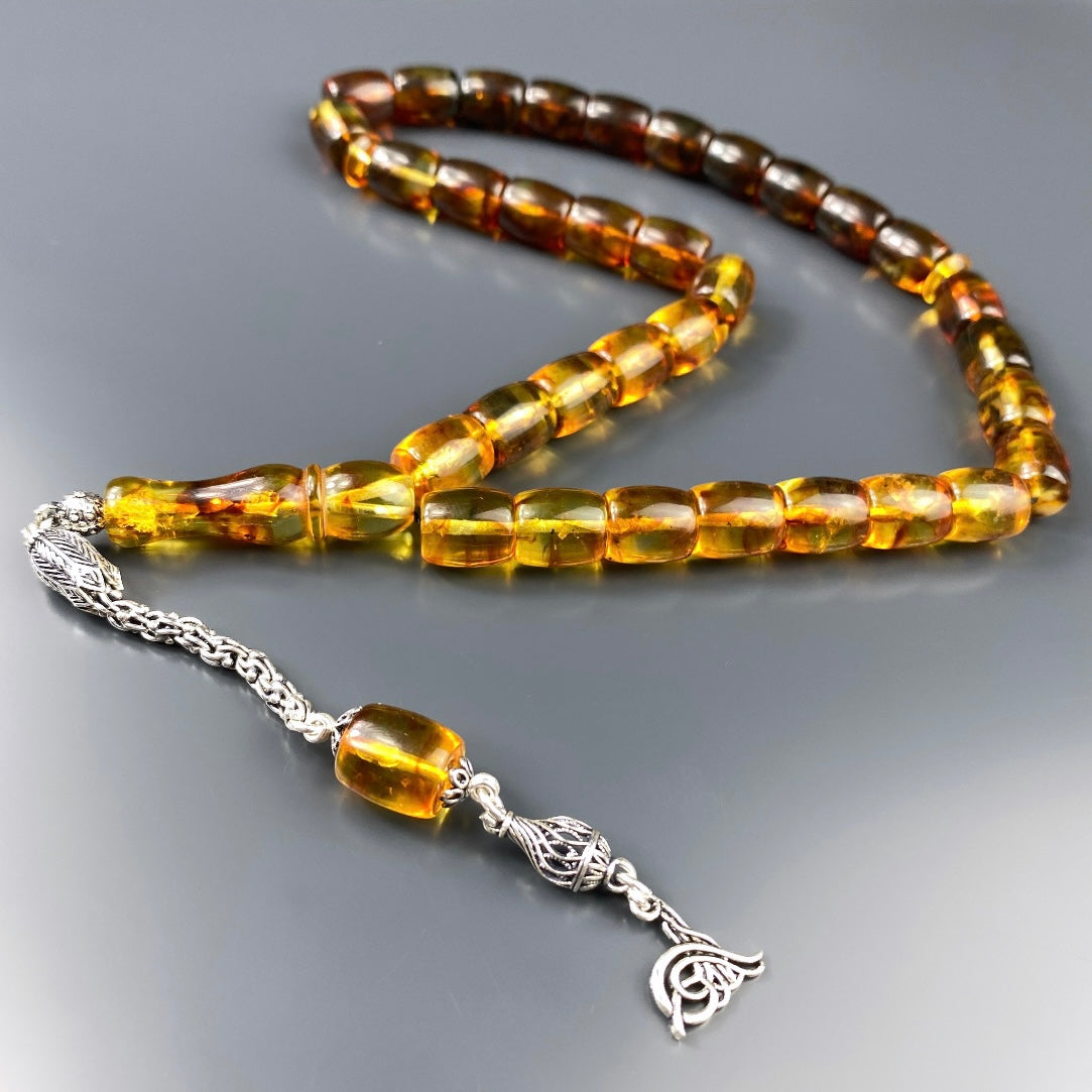 Kehribar Tesbih Tugra Logo Büyük Boy 925 Silber