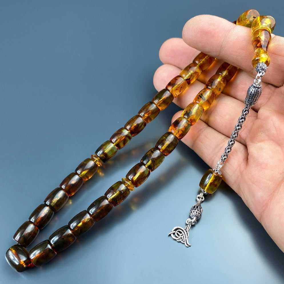 Kehribar Tesbih Tugra Logo Büyük Boy 925 Silber