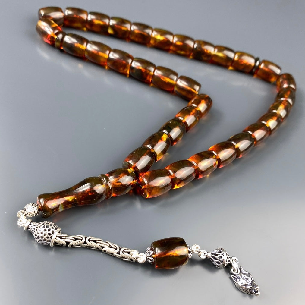 Kehribar Tesbih Kurt Logo Büyük Boy 925 Silber